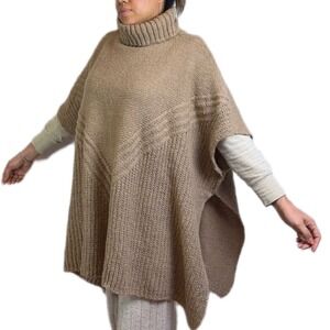 Women's Sonoma Goods For Life Turtleneck Poncho Sweater One Size Beige Knit CAB